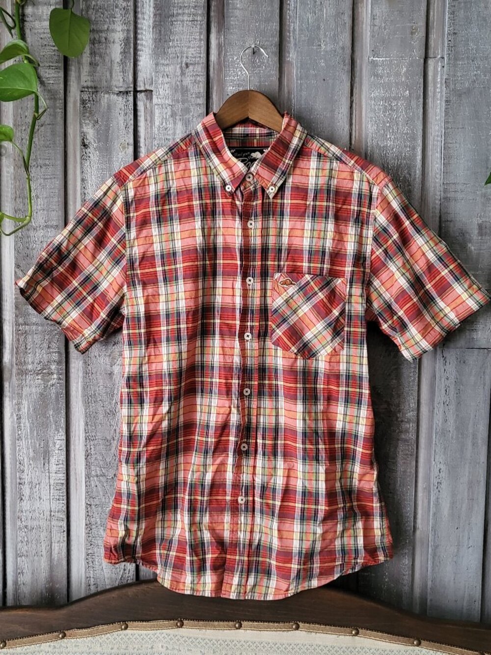 Roots Canada Men Plaid Short Sleeve Button Down Cotton Shirt Size M